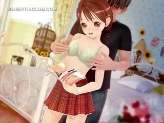 Choulostivý anime dcera stripped pro pohlaví video a kozičky teased