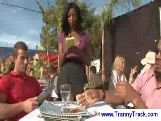Trainy waitress gets attractive with client