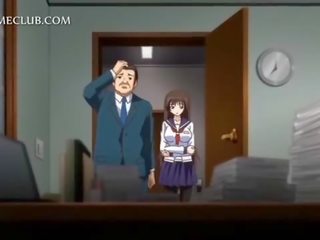 Anime daughter in school uniform blowing large manhood