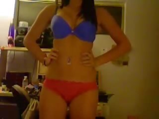 Young hotty in blue and red underwear strips mov