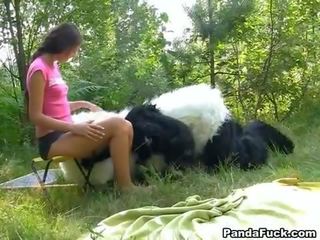 X rated clip in the woods with a huge toy panda